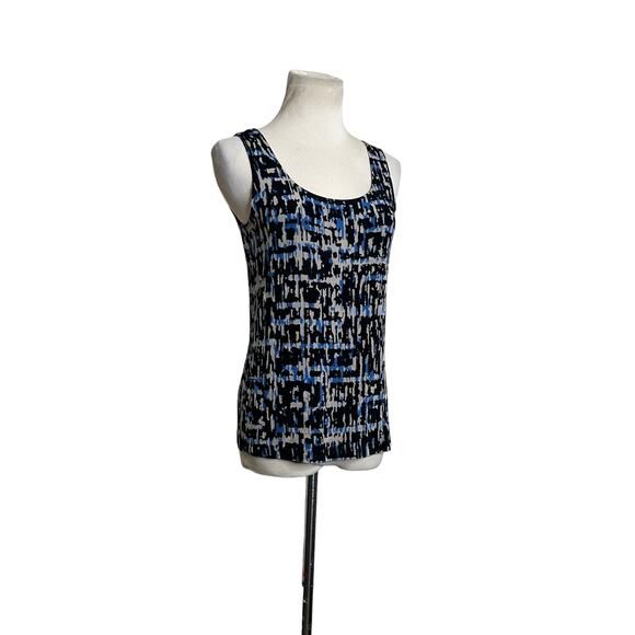 Chico's Travelers bblack blue tan abstract print sleeveless top size 0 - small - Picture 10 of 10